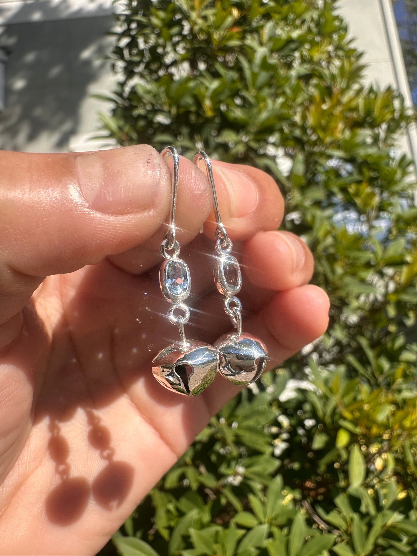 Sterling Silver Bell Earrings with Blue Topaz
