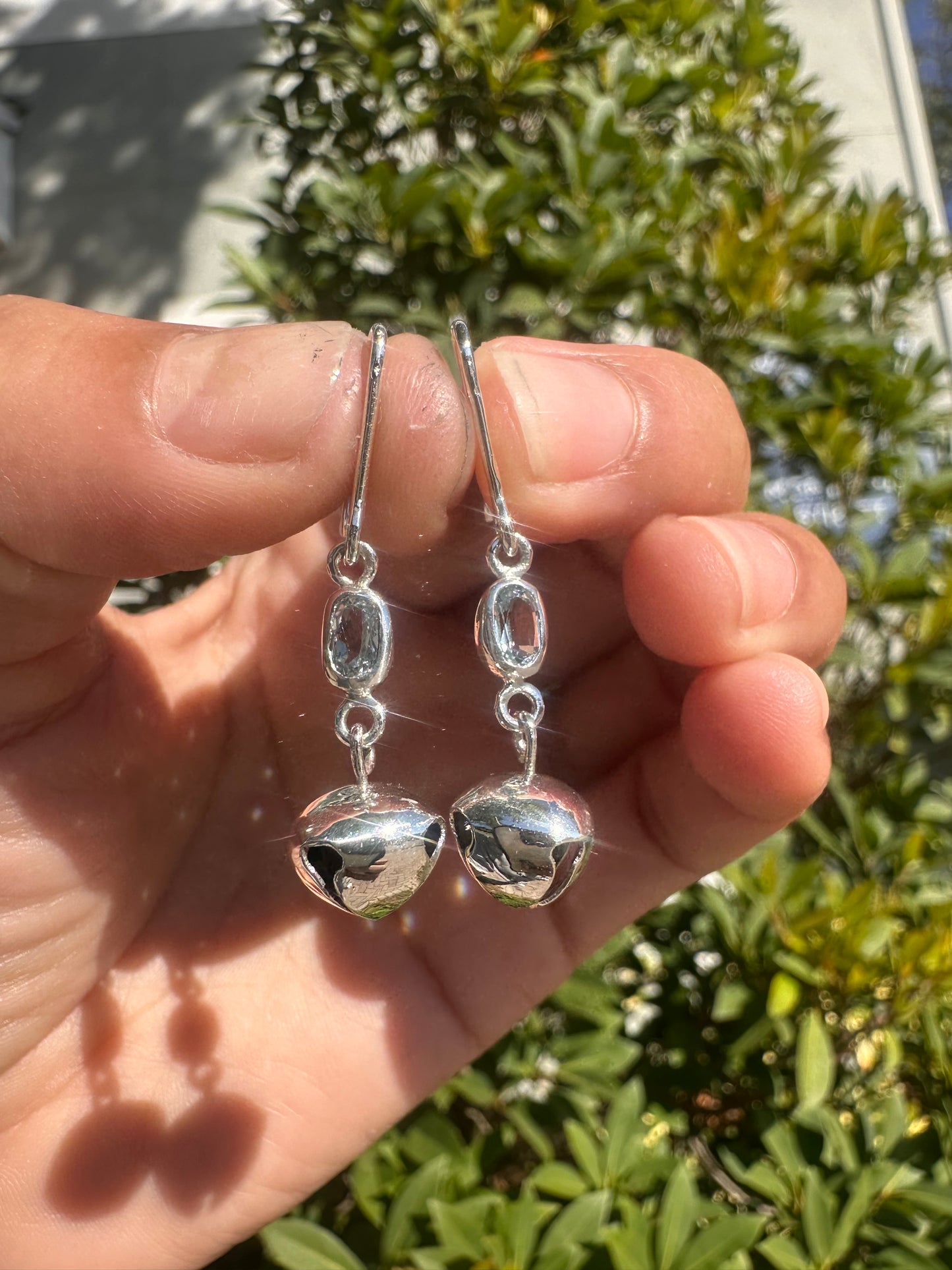 Sterling Silver Bell Earrings with Blue Topaz