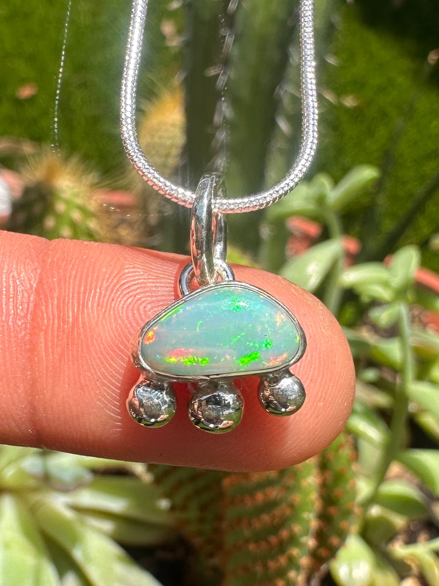 Handcrafted Opal Doublet Bubble Pendant Sterling Silver Necklace on 16" Snake Chain