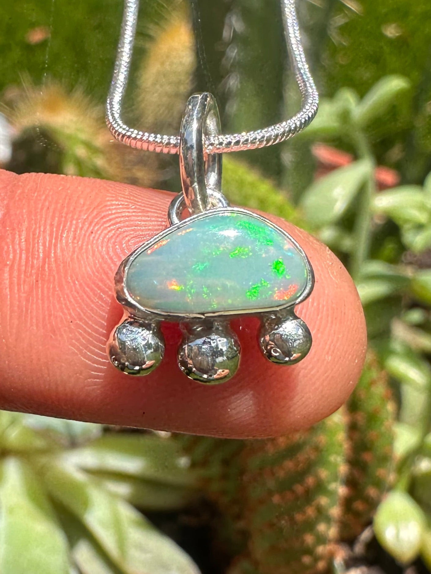 Handcrafted Opal Doublet Bubble Pendant Sterling Silver Necklace on 16" Snake Chain