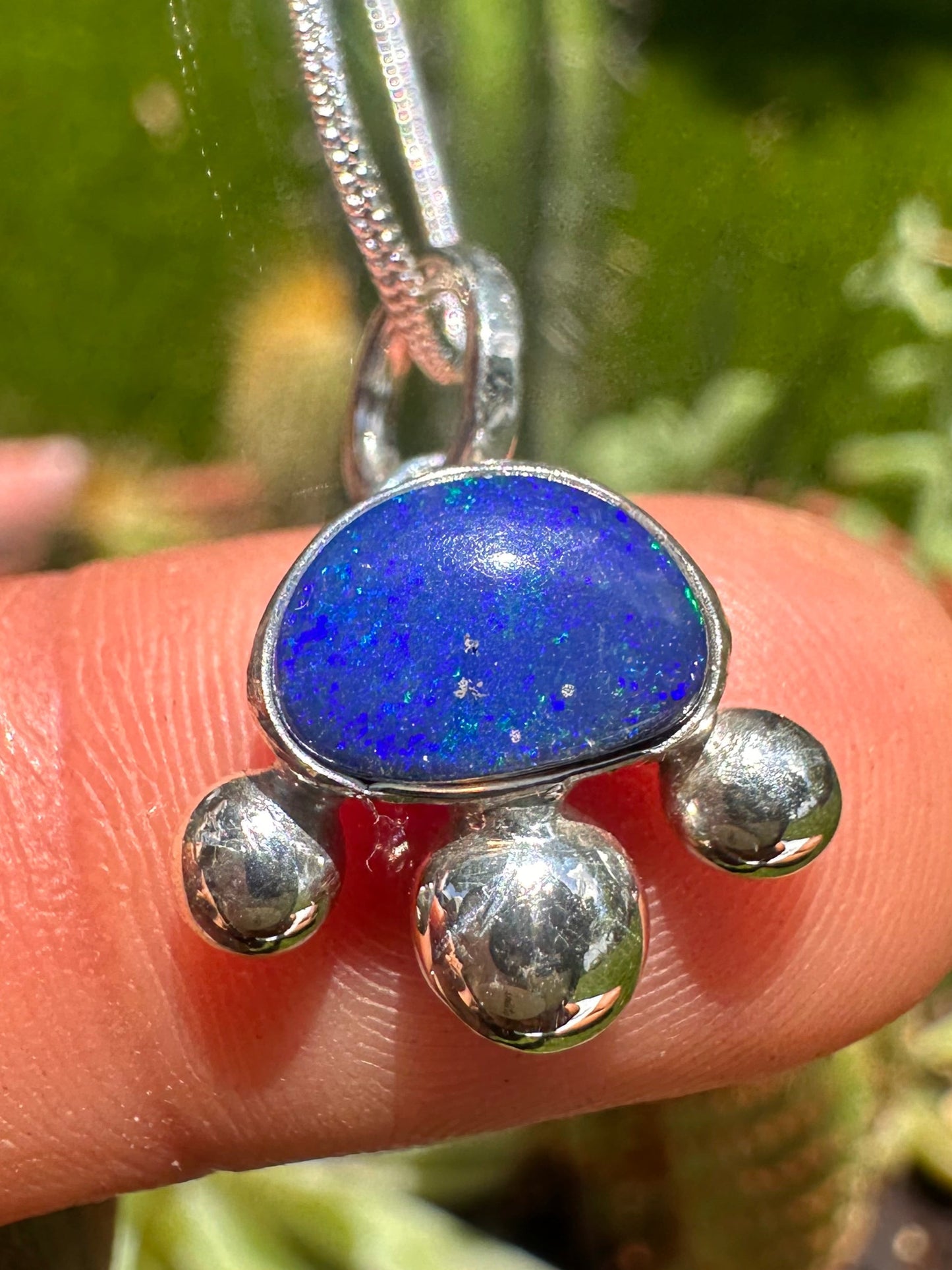 Handcrafted Opal Doublet Bubble Pendant Sterling Silver Necklace on 16" Snake Chain