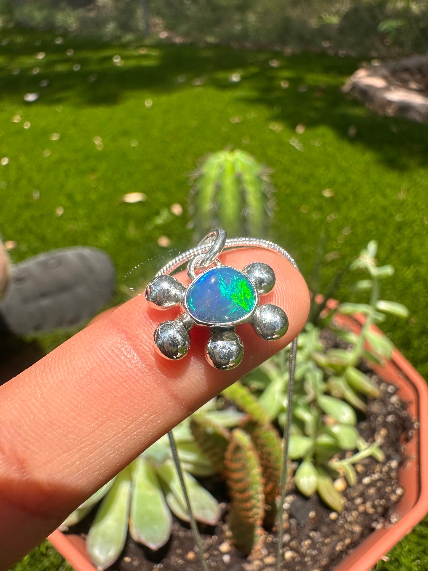 Handcrafted Opal Doublet Bubble Pendant Sterling Silver Necklace on 16" Snake Chain