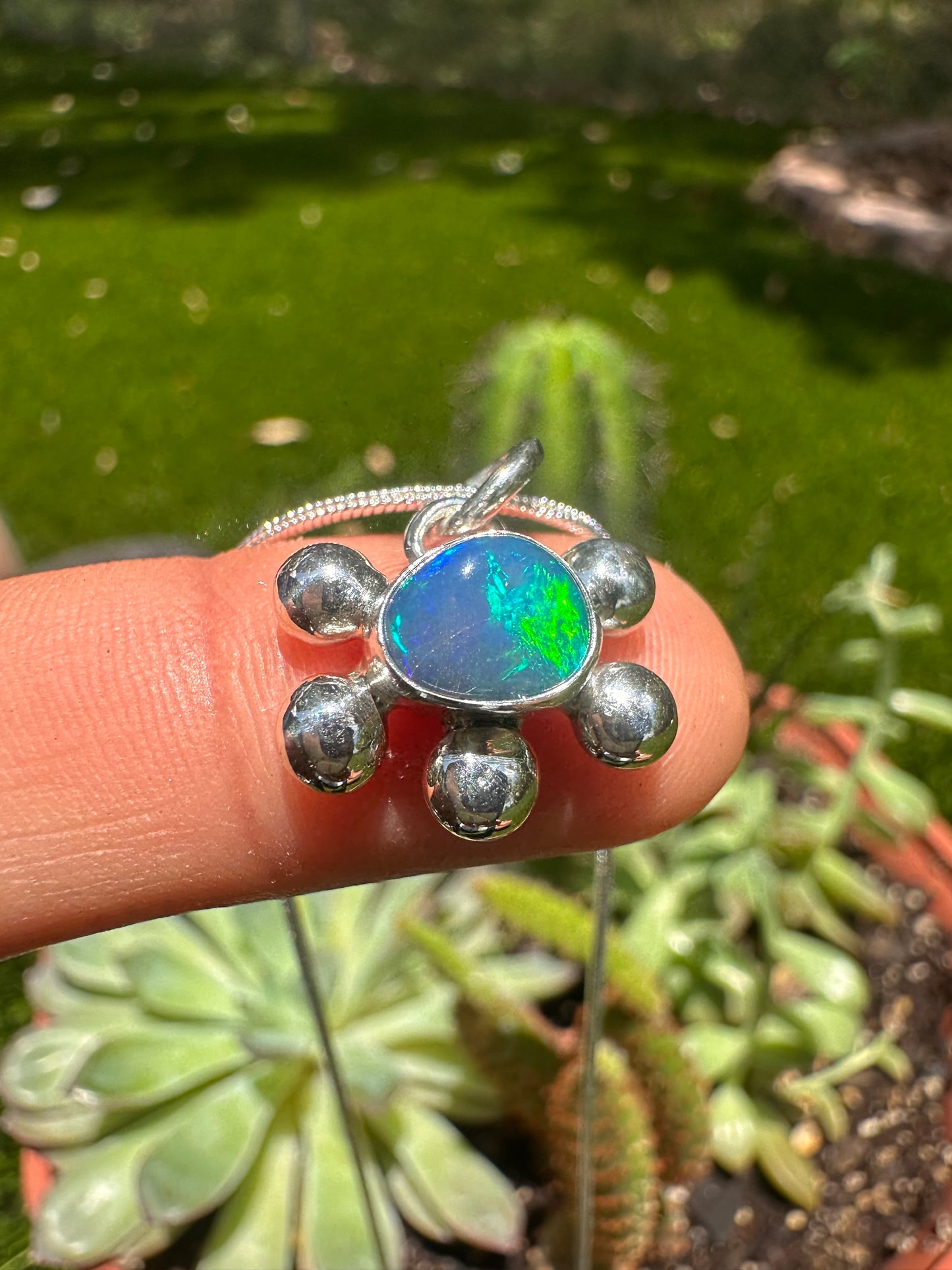 Handcrafted Opal Doublet Bubble Pendant Sterling Silver Necklace on 16" Snake Chain