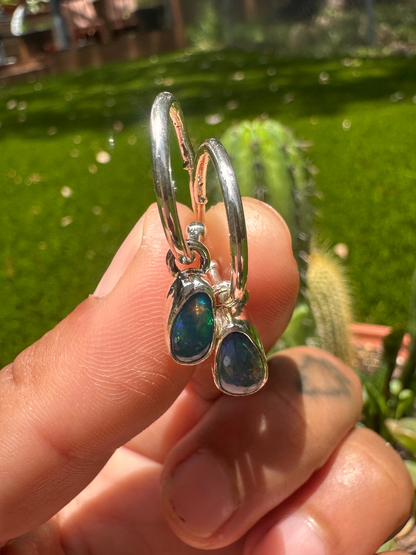 Handcrafted Opal Doublet Charm Hoopties