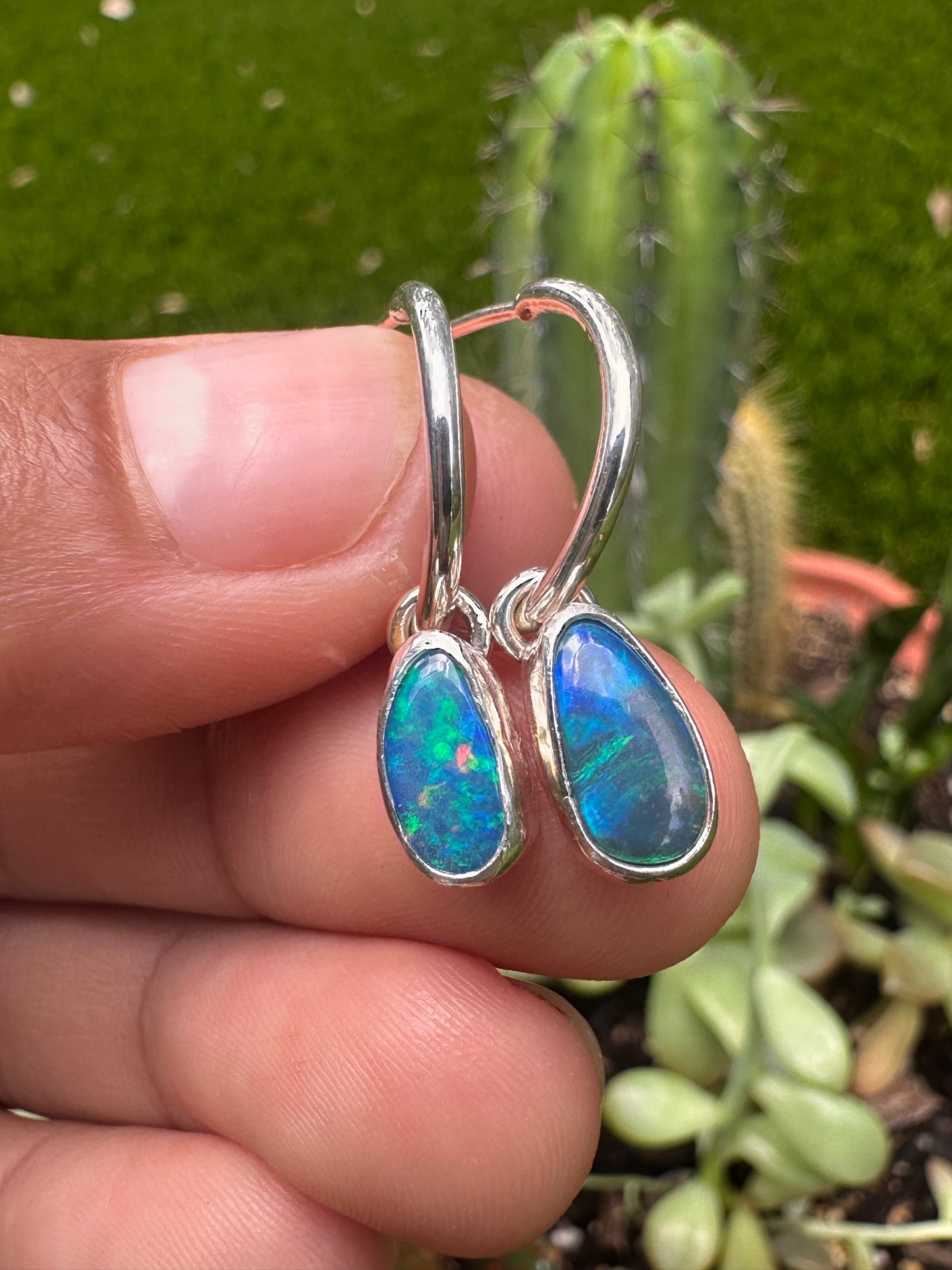 Handcrafted Opal Doublet Charm Hoopties