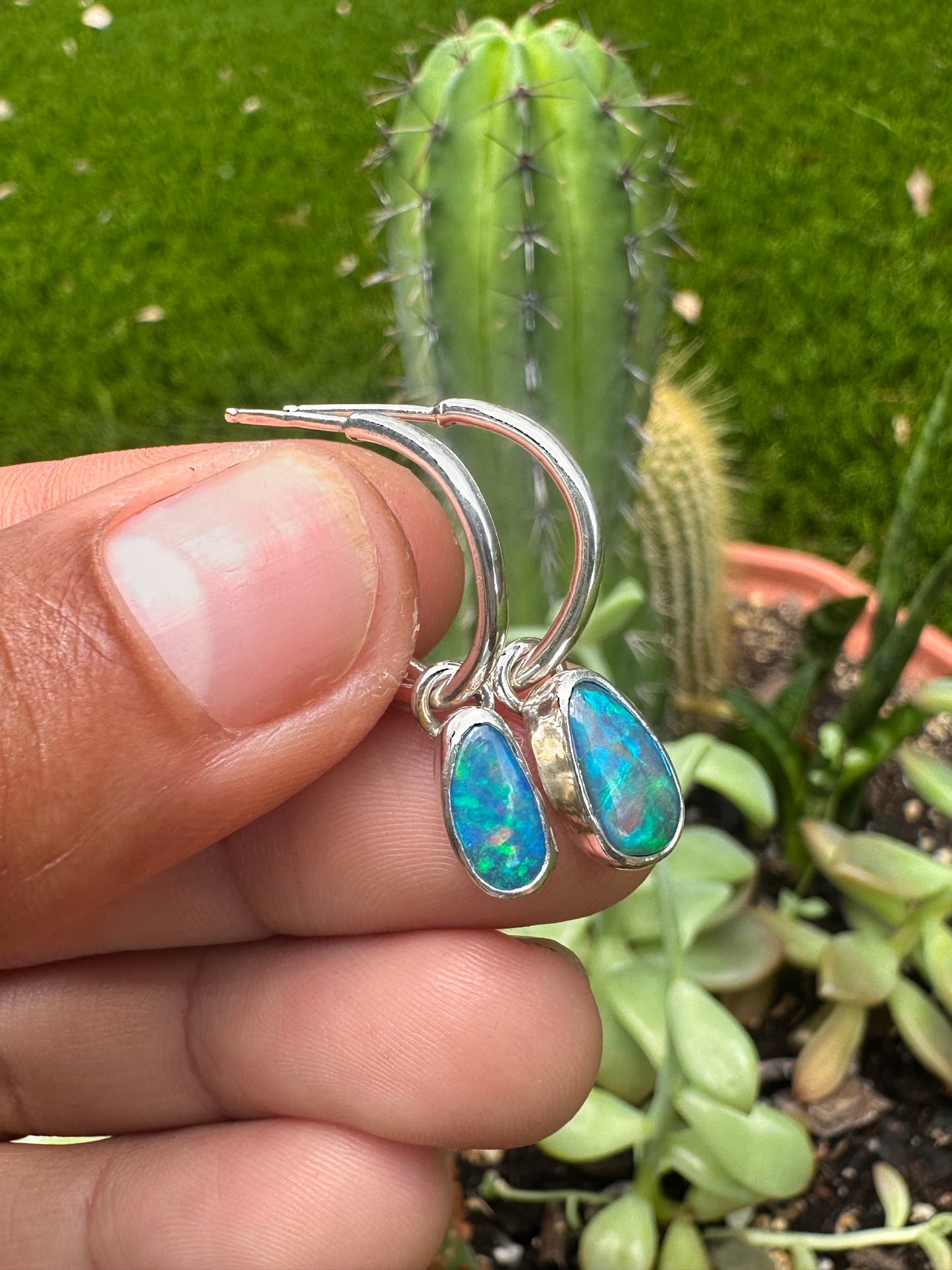 Handcrafted Opal Doublet Charm Hoopties