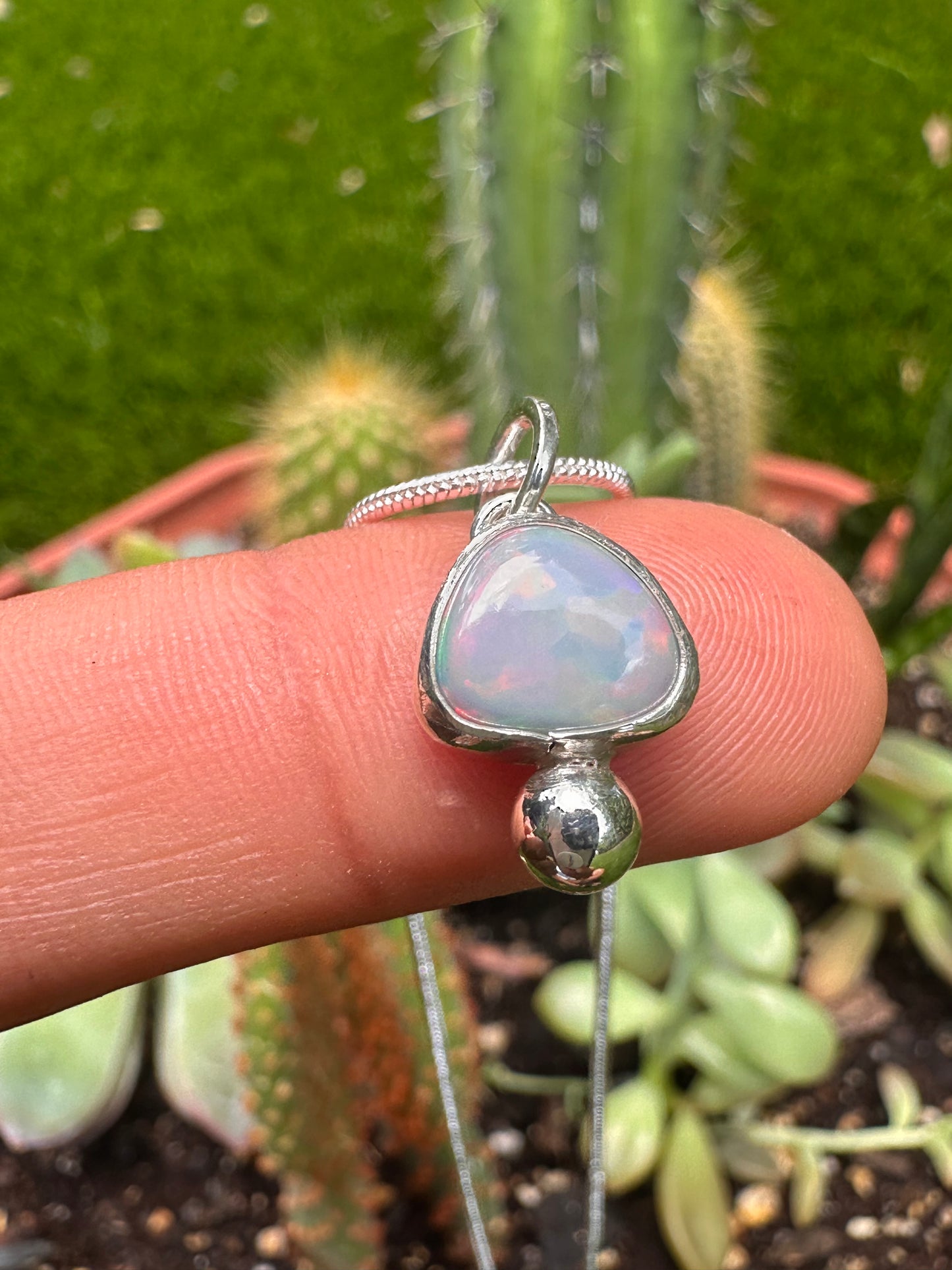Handcrafted Opal Doublet Bubble Pendant Sterling Silver Necklace on 16" Snake Chain