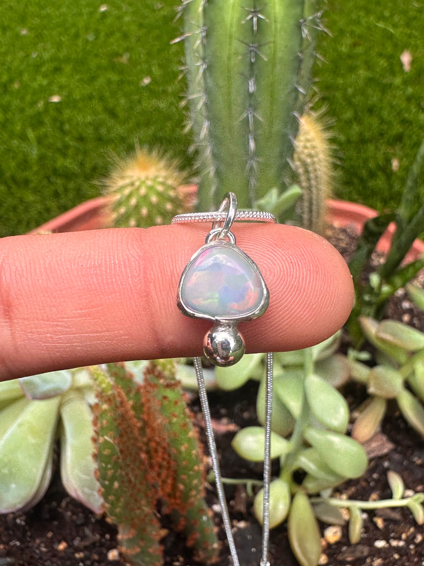 Handcrafted Opal Doublet Bubble Pendant Sterling Silver Necklace on 16" Snake Chain