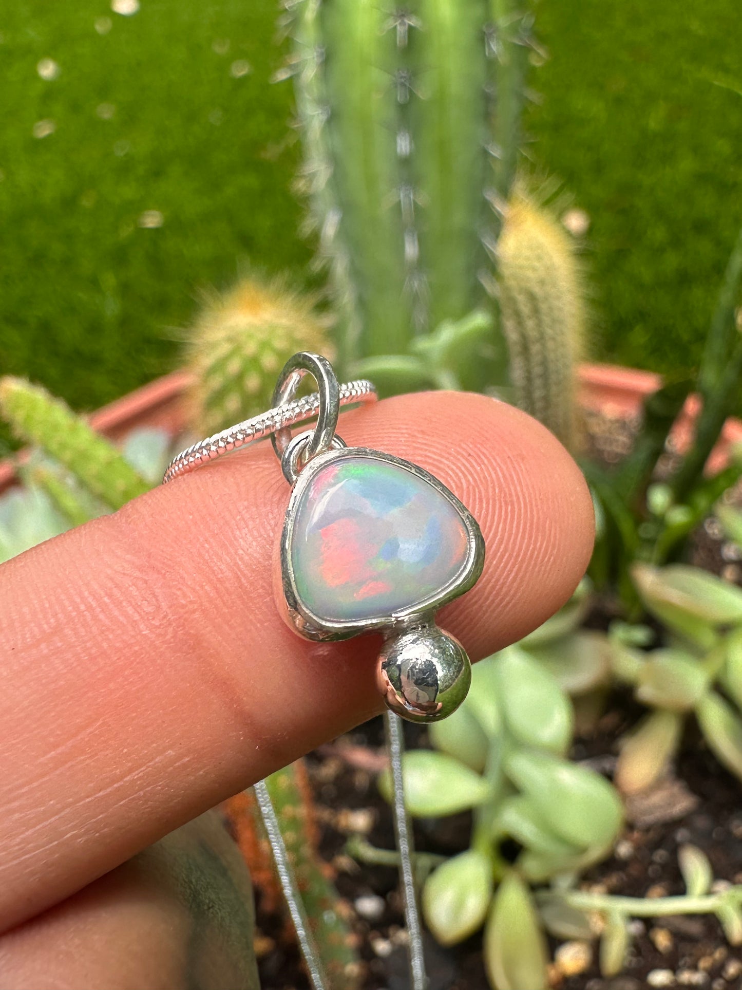 Handcrafted Opal Doublet Bubble Pendant Sterling Silver Necklace on 16" Snake Chain