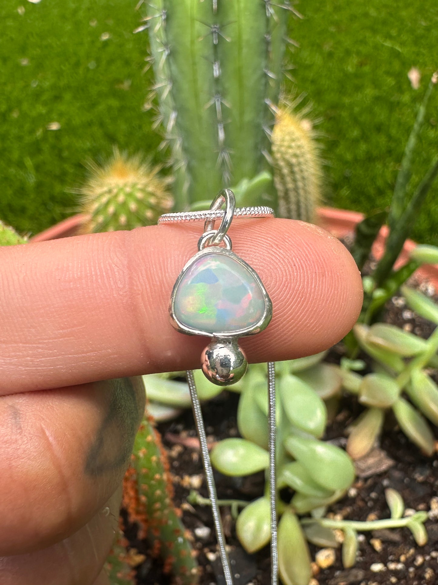 Handcrafted Opal Doublet Bubble Pendant Sterling Silver Necklace on 16" Snake Chain
