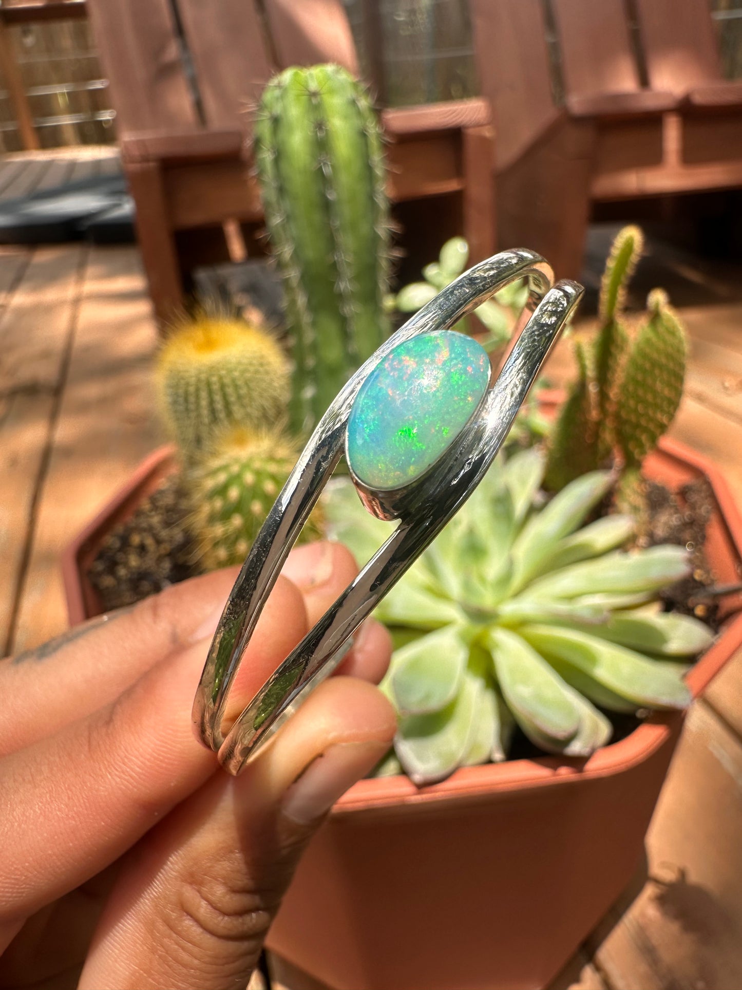 Handcrafted Opal Doublet Sterling Silver Cuff Bracelet