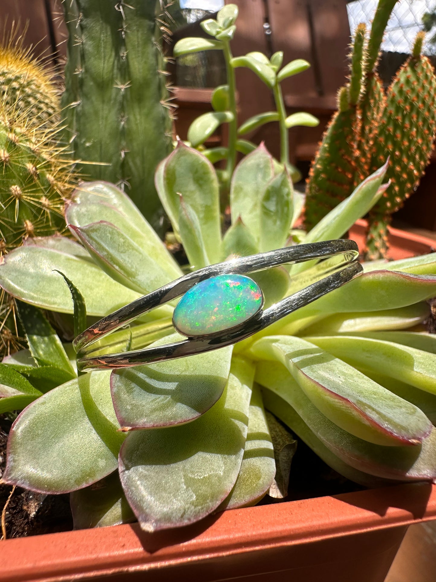 Handcrafted Opal Doublet Sterling Silver Cuff Bracelet