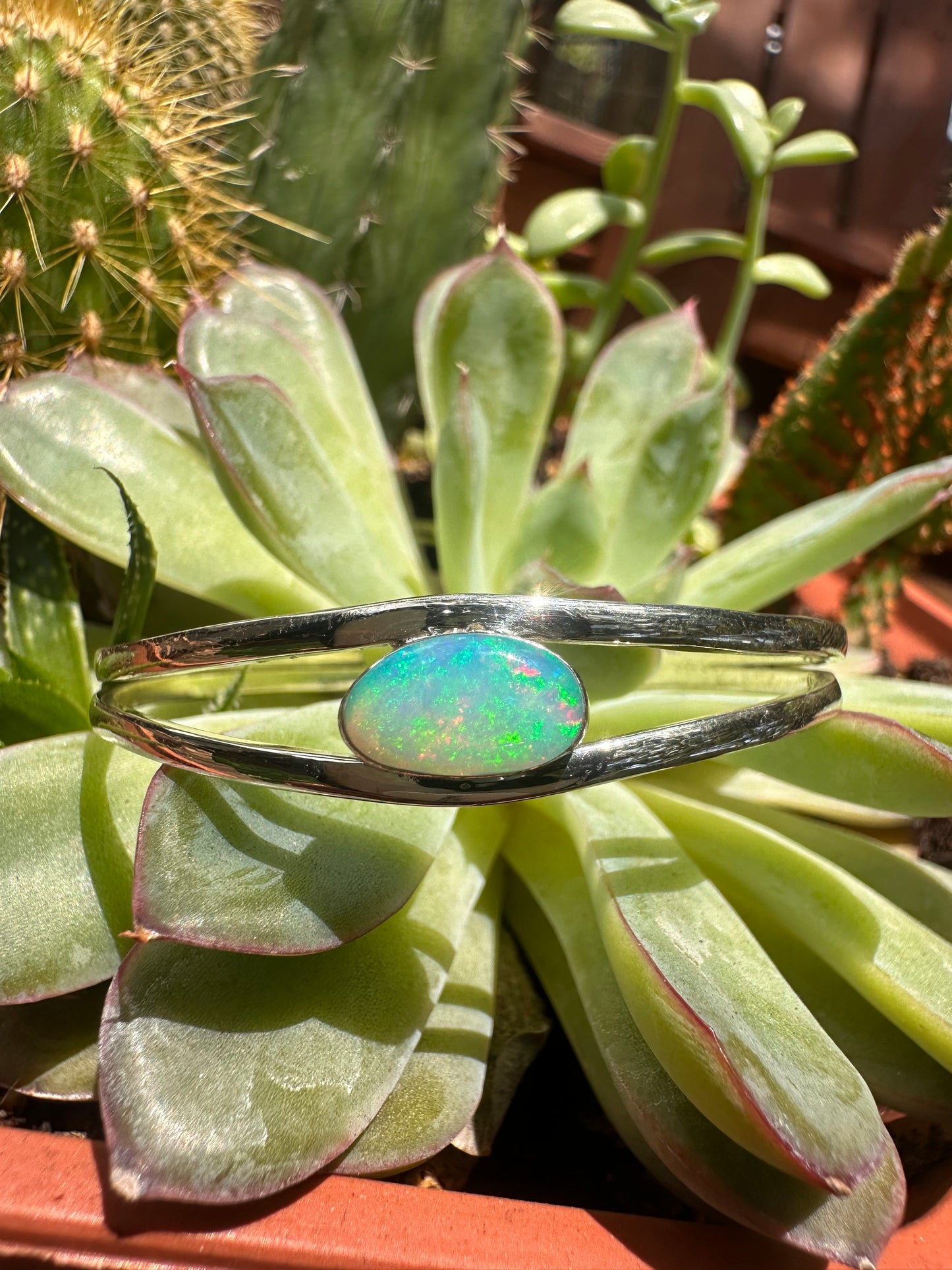 Handcrafted Opal Doublet Sterling Silver Cuff Bracelet