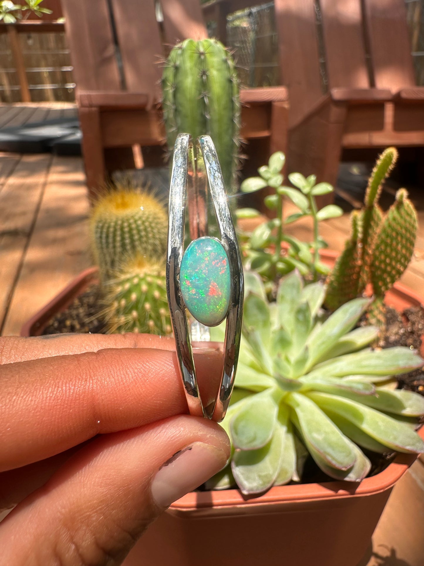 Handcrafted Opal Doublet Sterling Silver Cuff Bracelet