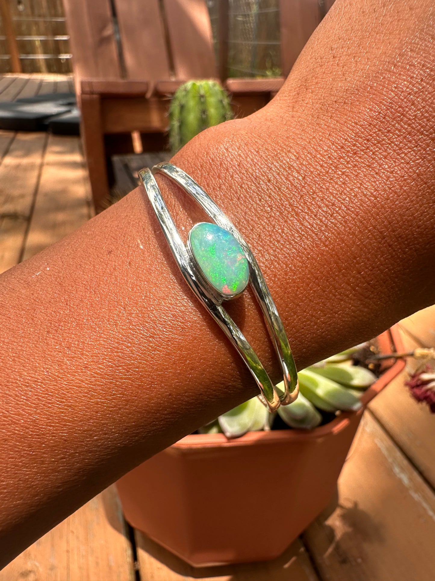 Handcrafted Opal Doublet Sterling Silver Cuff Bracelet