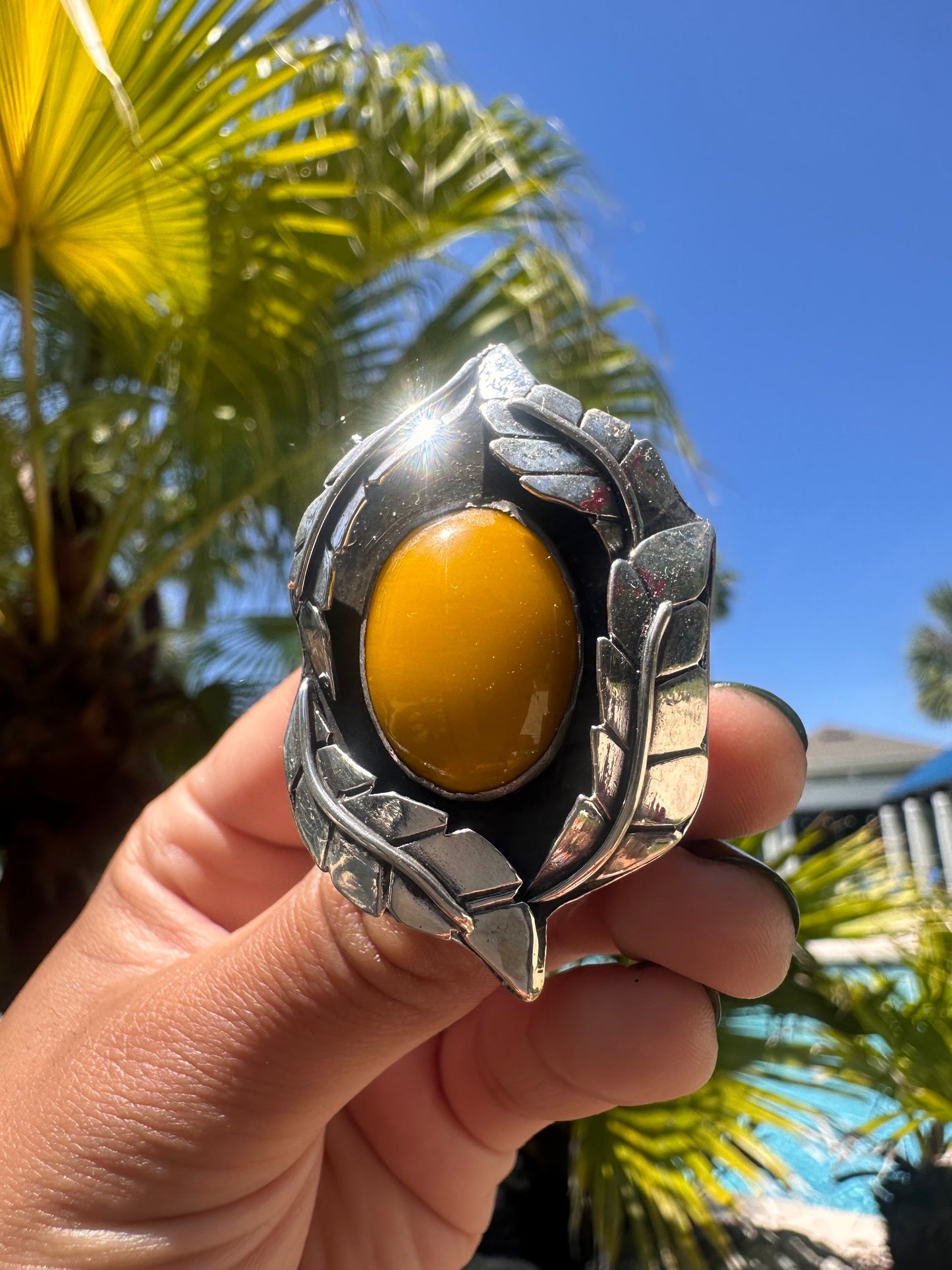 OOAK: Yellow Rosarita Feather Ring