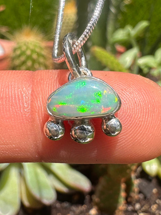 Handcrafted Opal Doublet Bubble Pendant Sterling Silver Necklace on 16" Snake Chain