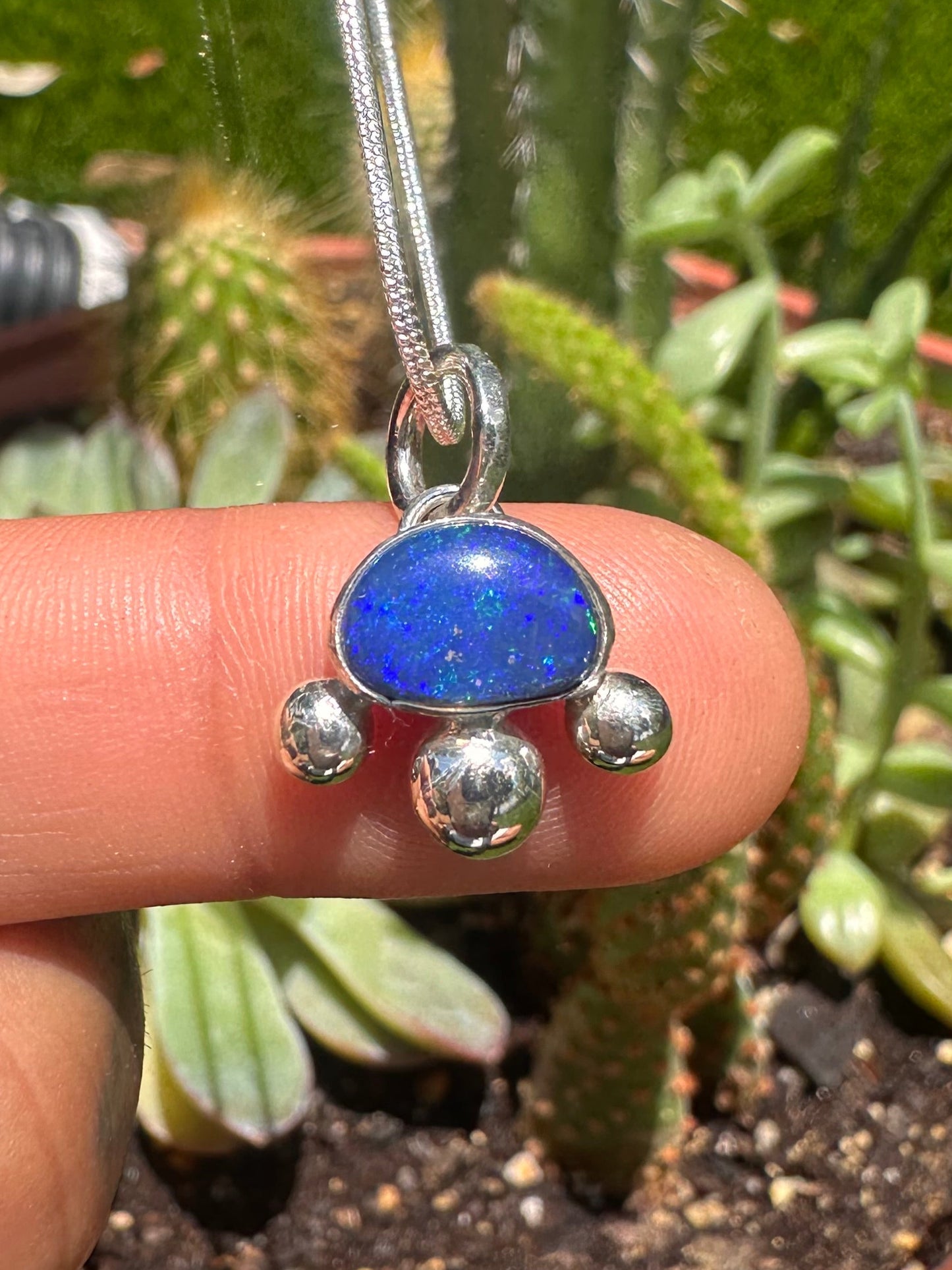 Handcrafted Opal Doublet Bubble Pendant Sterling Silver Necklace on 16" Snake Chain