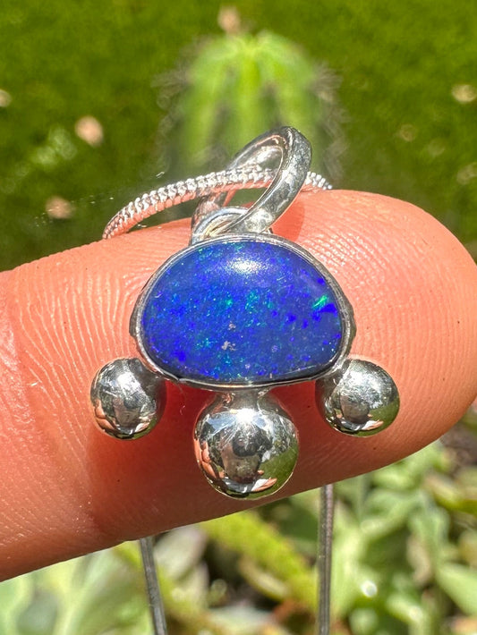 Handcrafted Opal Doublet Bubble Pendant Sterling Silver Necklace on 16" Snake Chain