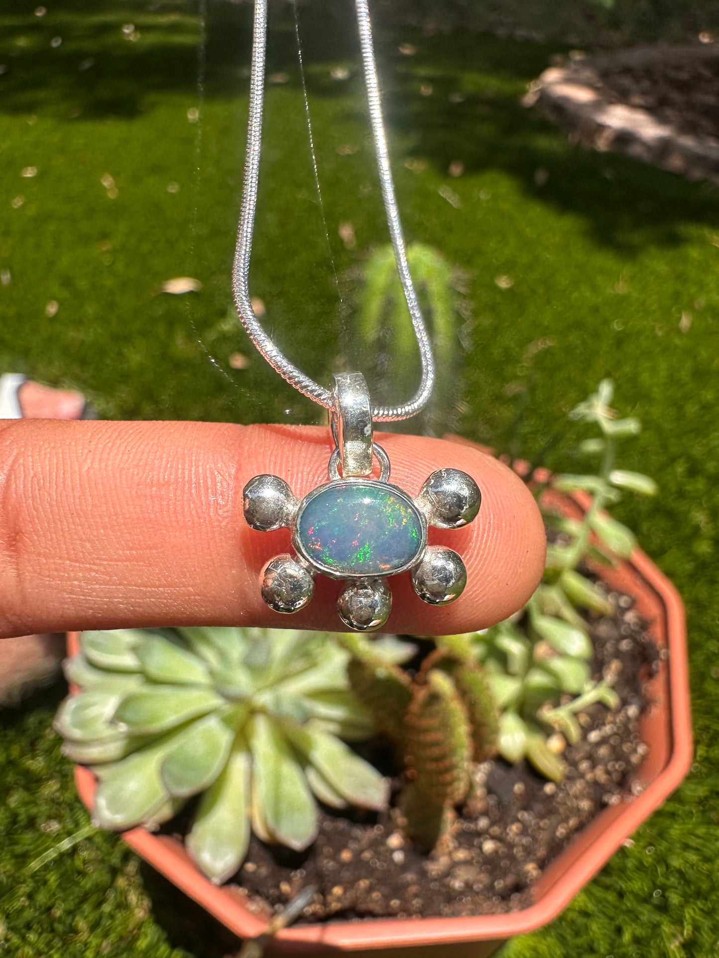 Handcrafted Opal Doublet Bubble Pendant Sterling Silver Necklace on 16" Snake Chain