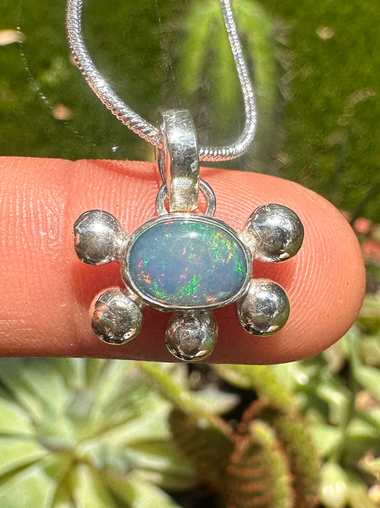 Handcrafted Opal Doublet Bubble Pendant Sterling Silver Necklace on 16" Snake Chain