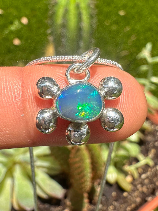 Handcrafted Opal Doublet Bubble Pendant Sterling Silver Necklace on 16" Snake Chain