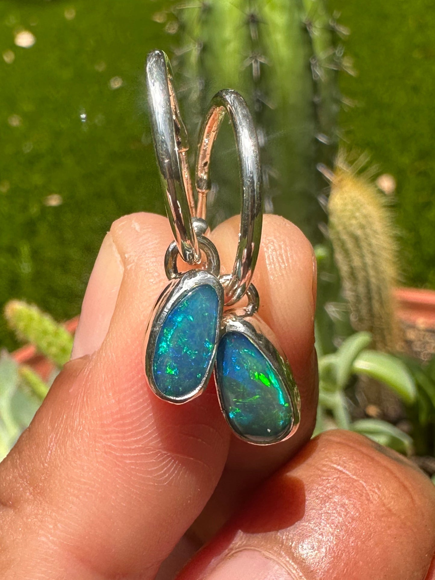Handcrafted Opal Doublet Charm Hoopties