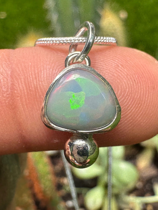 Handcrafted Opal Doublet Bubble Pendant Sterling Silver Necklace on 16" Snake Chain