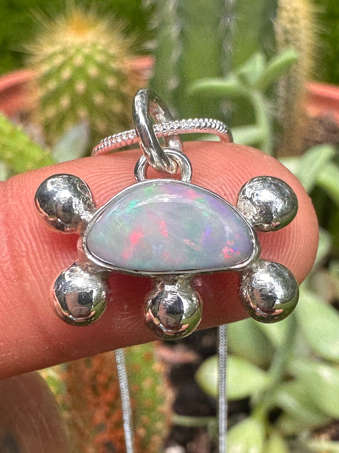 Handcrafted Opal Doublet Bubble Pendant Sterling Silver Necklace on 16" Snake Chain
