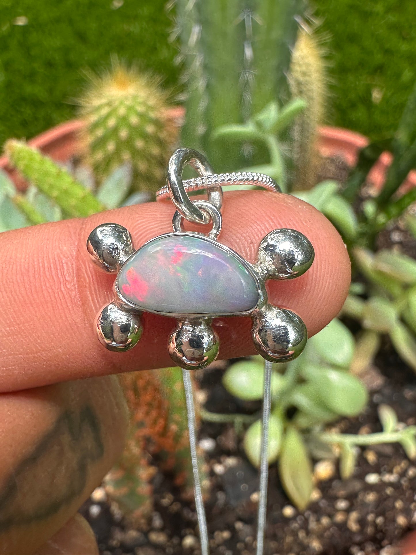 Handcrafted Opal Doublet Bubble Pendant Sterling Silver Necklace on 16" Snake Chain