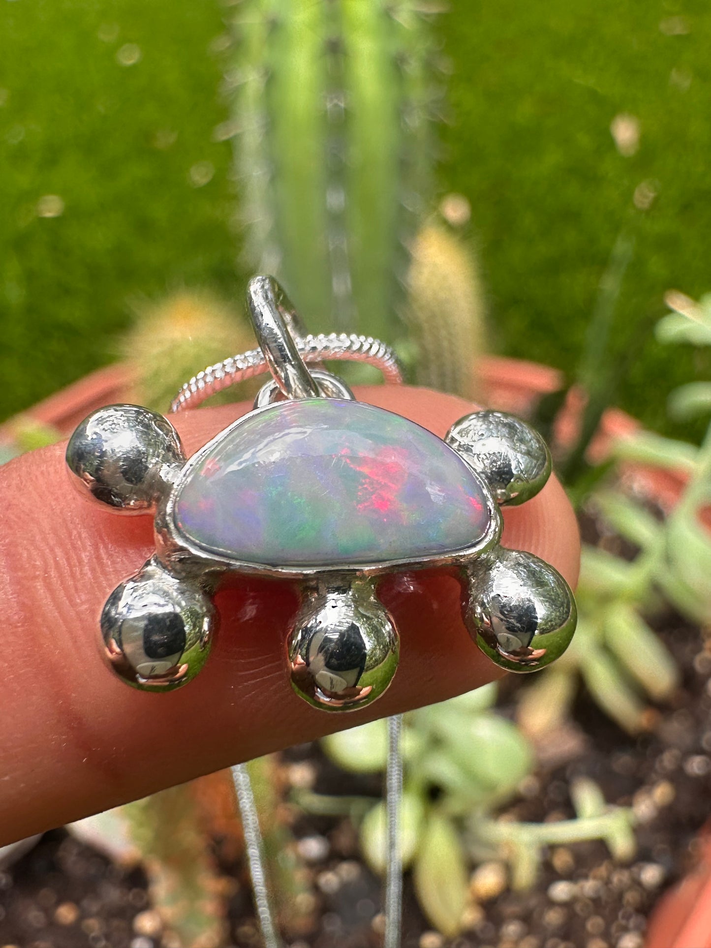 Handcrafted Opal Doublet Bubble Pendant Sterling Silver Necklace on 16" Snake Chain