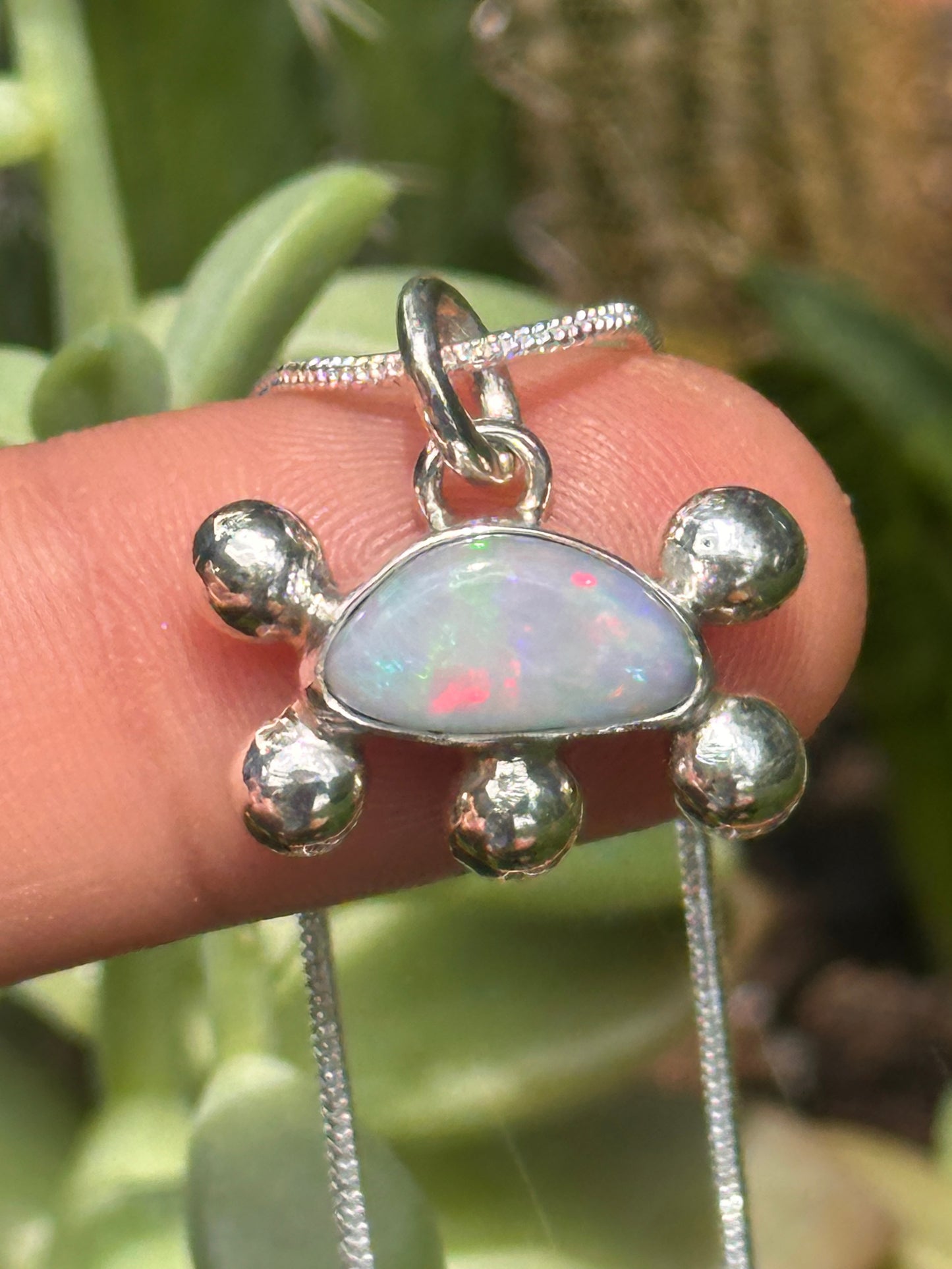 Handcrafted Opal Doublet Bubble Pendant Sterling Silver Necklace on 16" Snake Chain