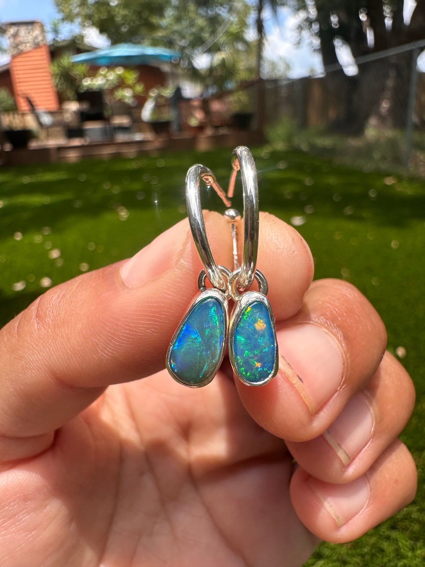 Handcrafted Opal Doublet Charm Hoopties