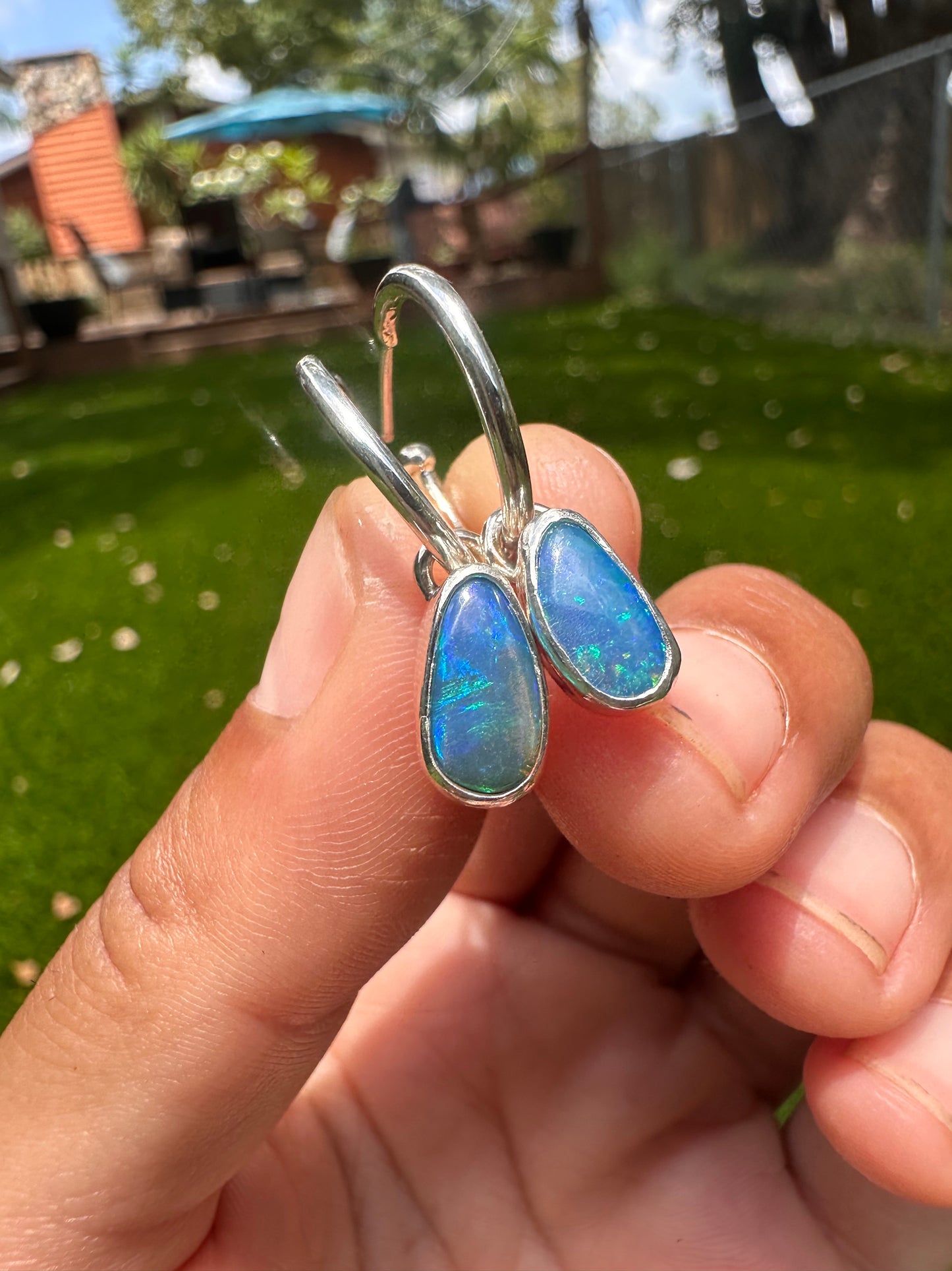 Handcrafted Opal Doublet Charm Hoopties