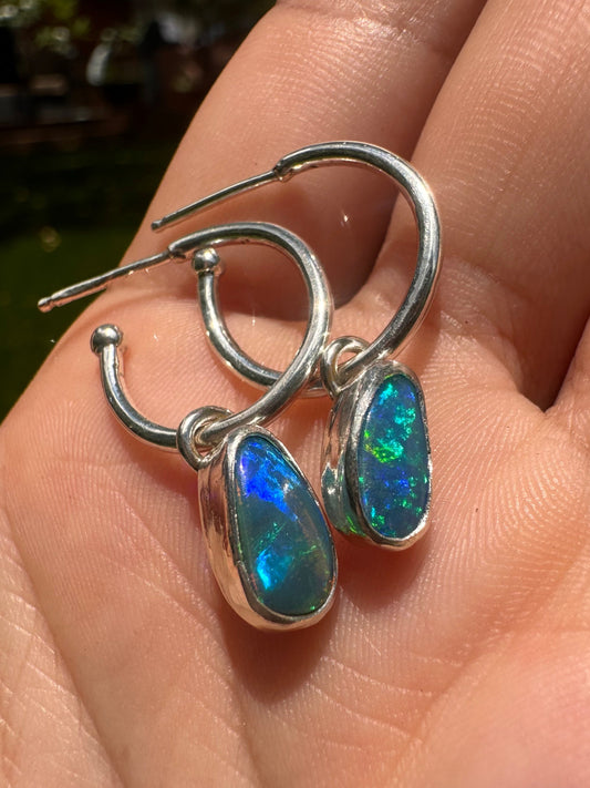Handcrafted Opal Doublet Charm Hoopties