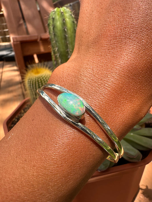 Handcrafted Opal Doublet Sterling Silver Cuff Bracelet