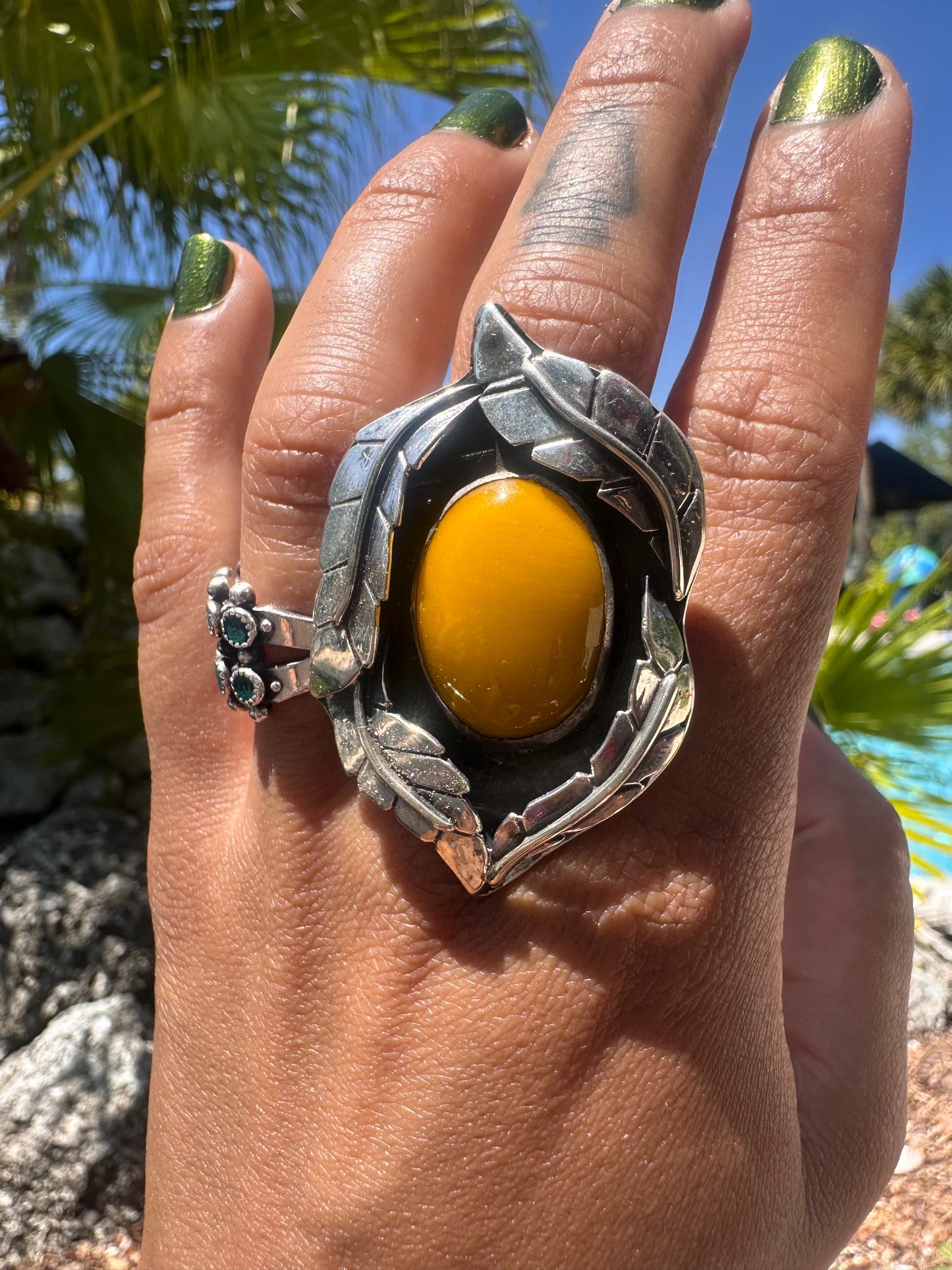 OOAK: Yellow Rosarita Feather Ring