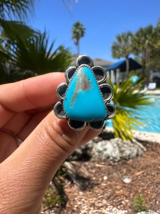 OOAK: Floral Turquoise Ring Size 8 1/2